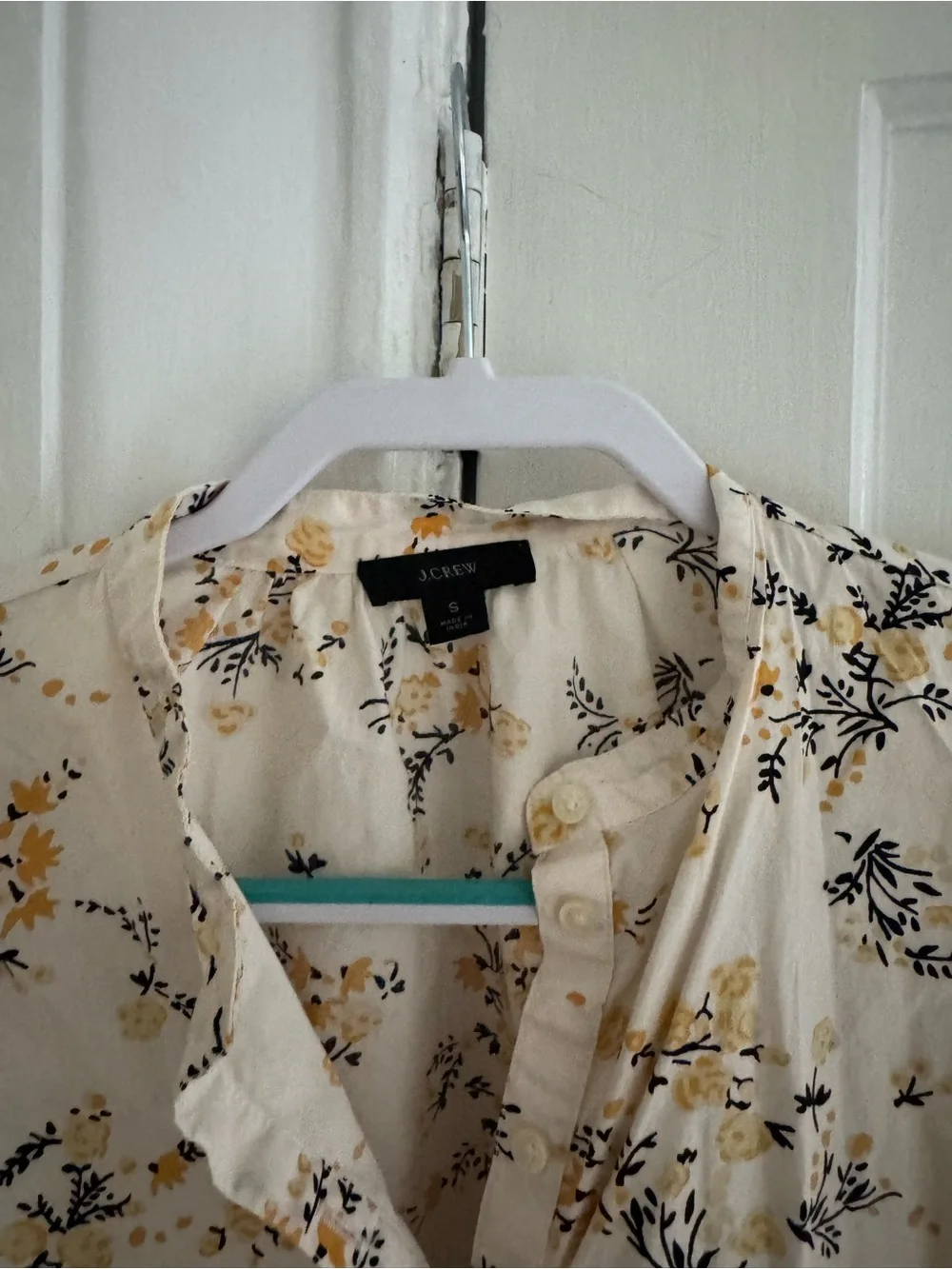 J.Crew Cream Yellow Floral Puff Sleeve Ruffle Popover Blouse Top S